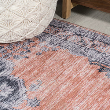 Wincer Chenille Cottage Medallion Machine-washable Area Rug